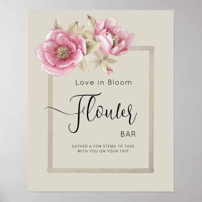 Affisch FLOWER BAR för bröllopsfest.  (Framsidan)
