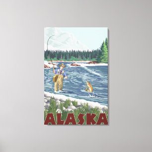 Affisch för AlaskaFly fiskarevintage resor Canvastryck