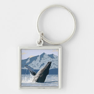 Affisch för AlaskaHumpback valvintage resor Fyrkantig Silverfärgad Nyckelring