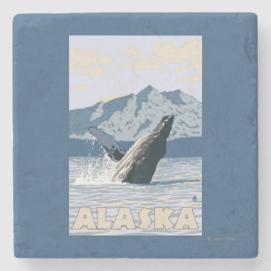 Affisch för AlaskaHumpback valvintage resor Stenunderlägg