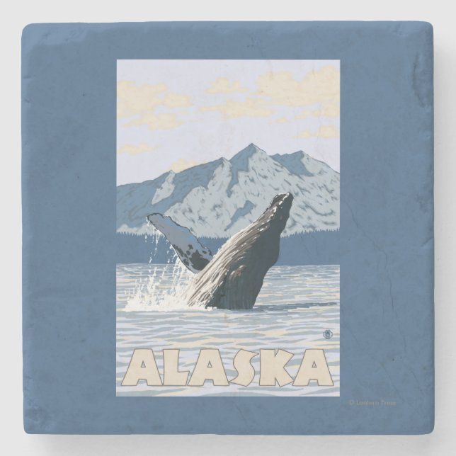 Affisch för AlaskaHumpback valvintage resor Stenunderlägg (Framsidan)
