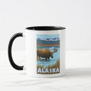 Affisch för älgdricksvattenvintage resor mugg