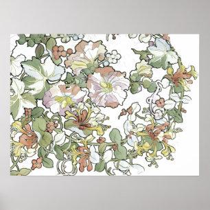 Affisch för blommor för Mucha art nouveauHollyhock