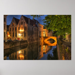 Affisch för Bruges Belgien skymningkanal