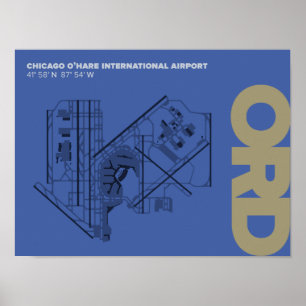Affisch för diagram för Chicago O'Hare flygplats