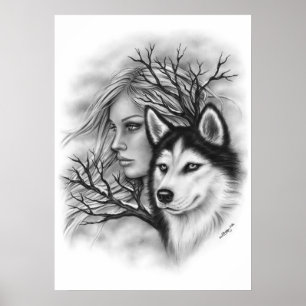 Affisch för flicka för vinterSoulsvarg Husky