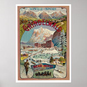 Affisch för Grindelwald Vinter-Sport vintage reso