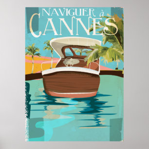 affisch för navigueràCannes (segla till), vintage