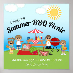 Affisch för picknick för gemenskapsommarBBQ
