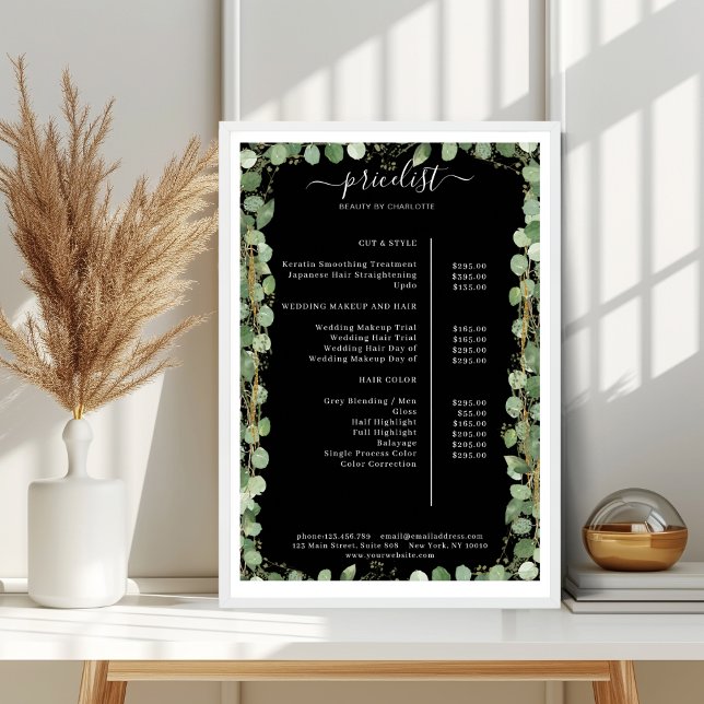Affisch för prislista för Greenery Salon (Greenery Salon Price List Poster)