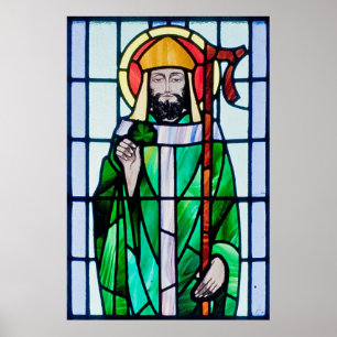 affisch för St Patrick målat glassfönster