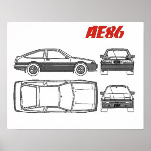 affisch för Toyota Corolla ae86 blåtttryck