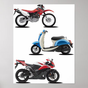 Affisch för tre motorcyklar
