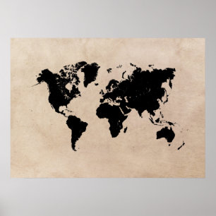 affisch för världskartasvart