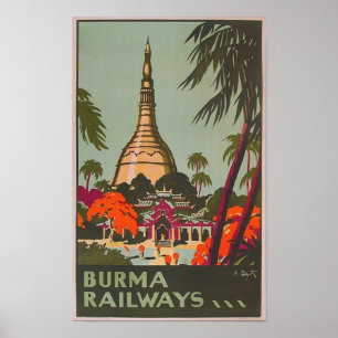 Affisch för vintage resor för Burma Myanmar temp