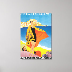 Affisch för vintage resor för LaPlagede Calvi Canvastryck