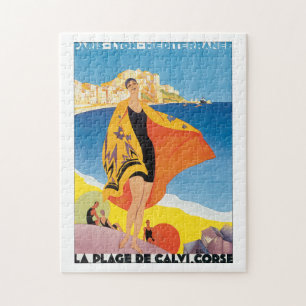 Affisch för vintage resor för LaPlagede Calvi Pussel