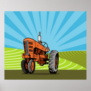 affisch för vintagelantgårdtraktor