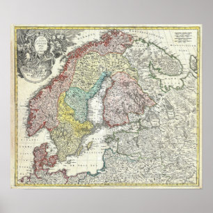 Affisch för vintageskandinavienkarta