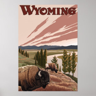 Affisch för Yellowstone River Bisonvintage resor
