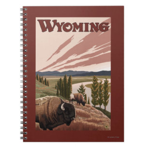 Affisch för Yellowstone River Bisonvintage resor Anteckningsbok