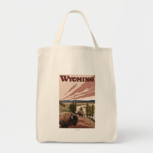 Affisch för Yellowstone River Bisonvintage resor Tygkasse