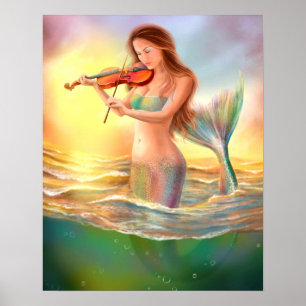 Affisch-Härliga sjöjungfrulekar på fiolen Poster