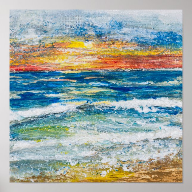 Affisch - Havsvågor solnedgång (Framsidan)