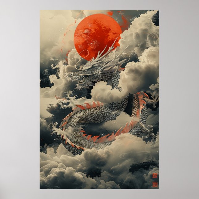 Affisch Japansk Drak-Ukiyo-e – Myttisk Kraft Po (Framsidan)