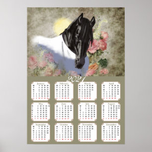 Affisch, Kalender, 2021 , Häst, Frieser Poster