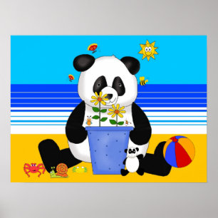 Affisch Konst Barns Panda På Stranden