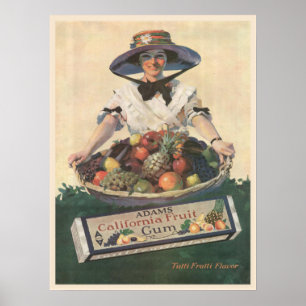 Affisch med damen för vintageKalifornien frukt