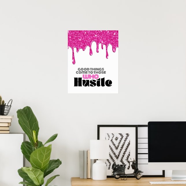 Affisch med rosa glitterdropp och motiverande cita (Hemmakontoret)