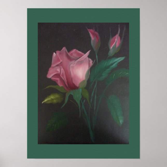 Affisch med rosa ros och rosenknoppar (Framsidan)