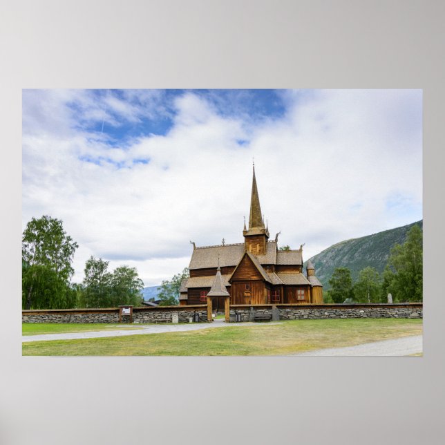 Affisch med stavkyrka i Lom, Norge (Framsidan)