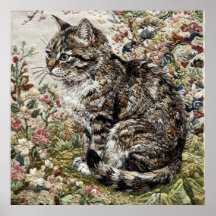 Affisch med Tabby Katt i Blomsterträdgård