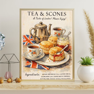 Affisch med te och scones Engelsk tebordskonst