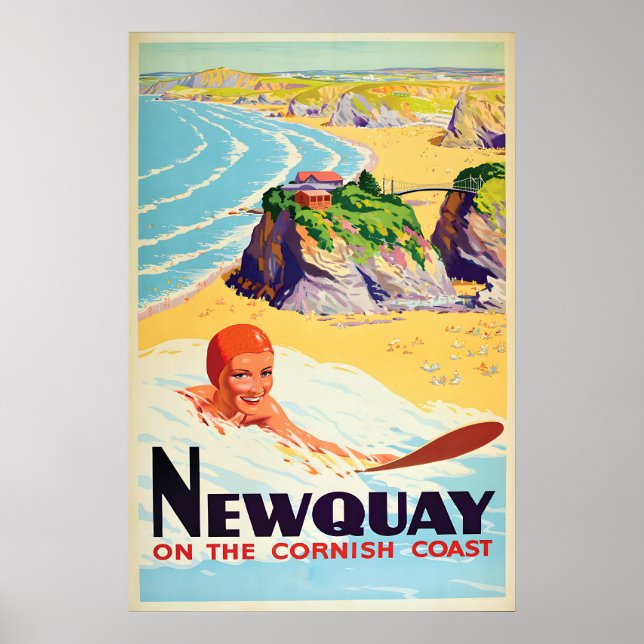 Affisch Newquay på den cornish kust, Cornwall (Framsidan)