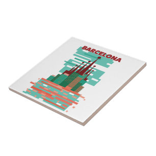 Affisch om retro Travel i Barcelona Kakelplatta