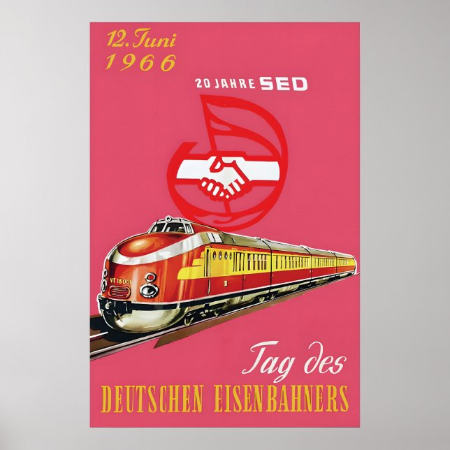Affisch Östtyska järnvägarna 1966 20 år SED (Framsidan)