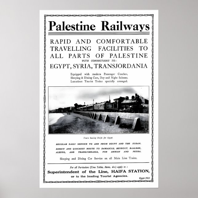 Affisch Palestina Railways Haifa Station Resa (Framsidan)