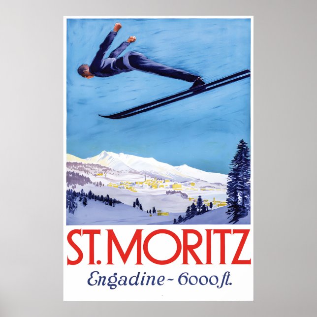 Affisch Resa Schweiz St Moritz Skidor (Framsidan)