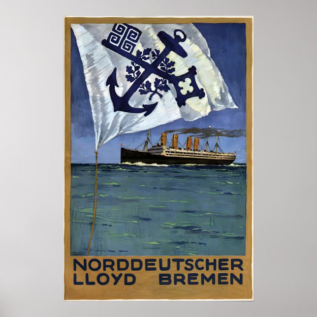Affisch Resor med Norddeutscher Lloyd Bremen (Framsidan)