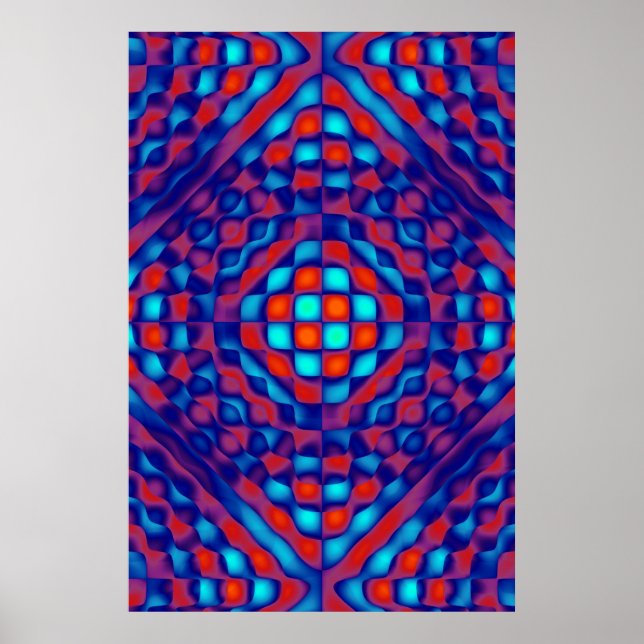 Affisch, Rutig Abstrakt, Blå, Röd Poster (Framsidan)