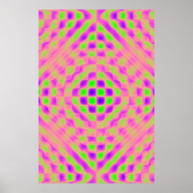 Affisch, Rutig Abstrakt, Lila, Rosa, Lime Poster (Framsidan)