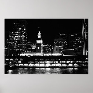 Affisch: San Francisco på natten tar tid på torn Poster
