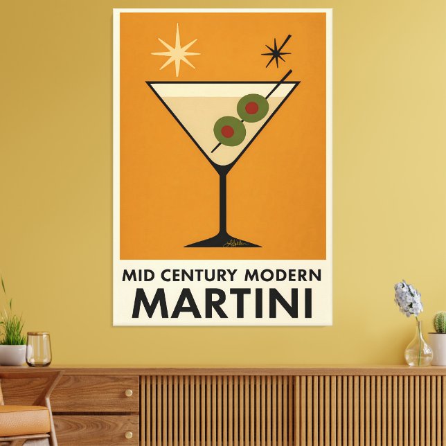 Affisch stil Mid Century Modern Martini Canvastryck (Insitu (Vardagsrum))