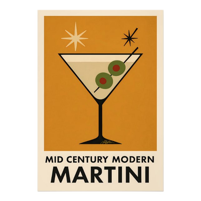 Affisch stil Mid Century Modern Martini Fototryck (Framsidan)