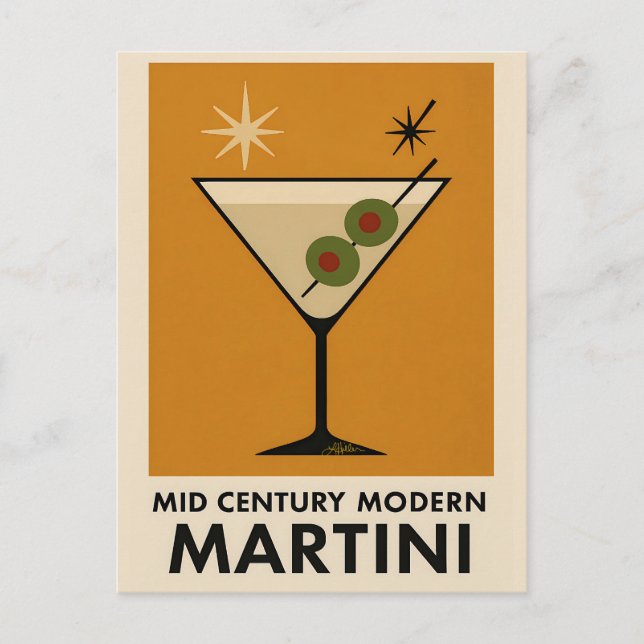 Affisch stil Mid Century Modern Martini Vykort (Framsida)