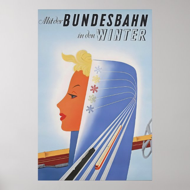 Affisch tyska järnvägar -Bundesbahn Även i (Framsidan)